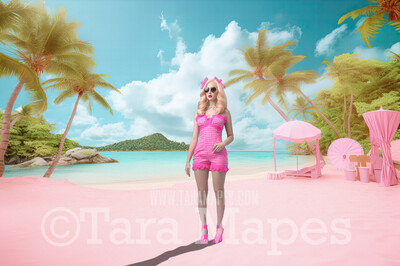 Doll Beach Digital Backdrop -  Pink Beach Digital Background
