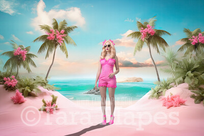 Doll Beach Digital Backdrop -  Pink Beach Digital Background