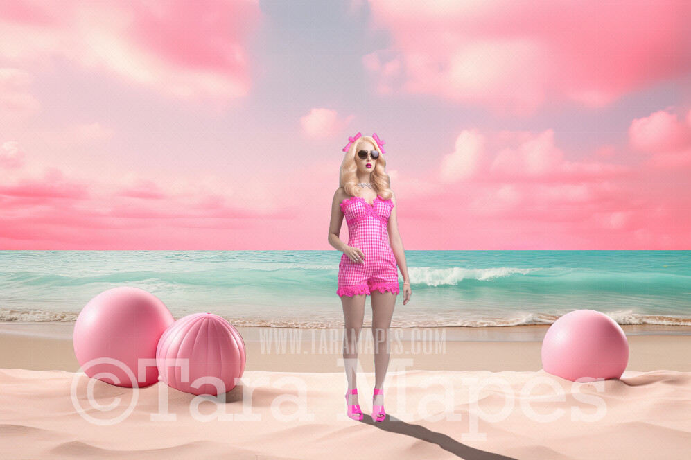 Doll Beach Digital Backdrop -  Pink Beach Digital Background