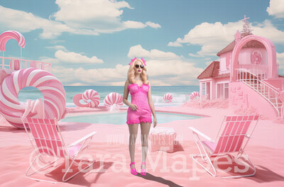 Doll Beach Digital Backdrop -  Pink Beach Digital Background