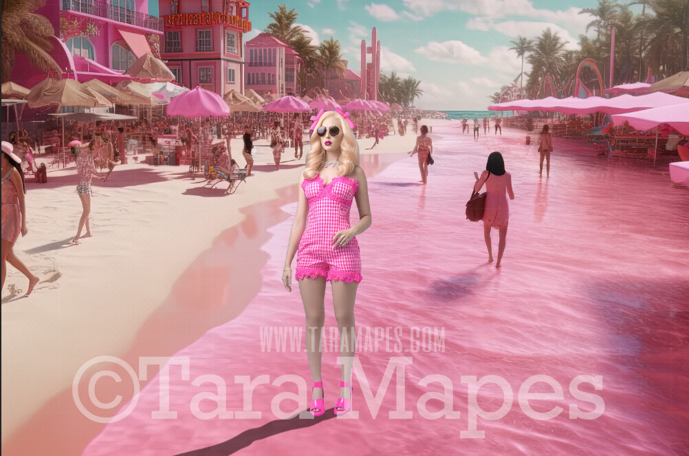 Doll Beach Digital Backdrop -  Pink Beach Digital Background