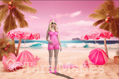 Doll Beach Digital Backdrop -  Pink Beach Digital Background