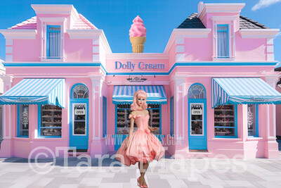 Doll House Ice Cream Shop Digital Backdrop -  Pink and Blue Ice Cream Shop Digital Background