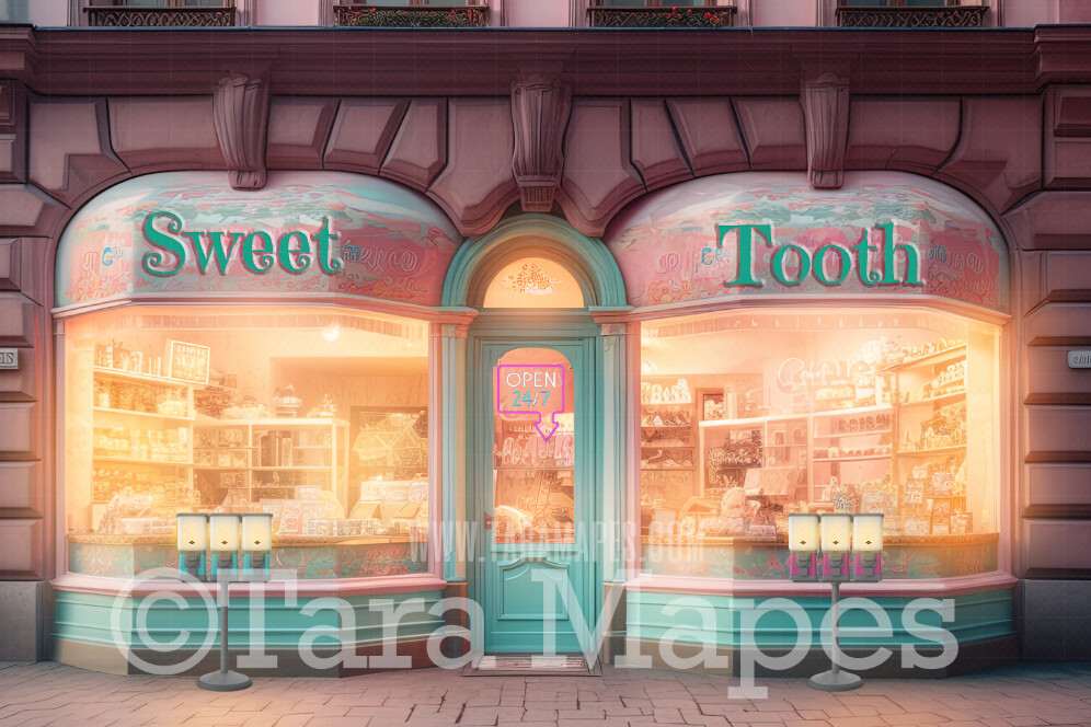 Candy Shop Digital Backdrop -  Pink and Aquamarine Candy - Ice Cream Sweet Shop Digital Background