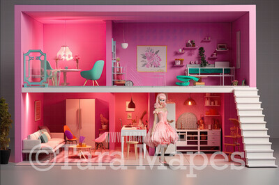 Pink Doll House Digital Backdrop - Pink Dollhouse Digital Background