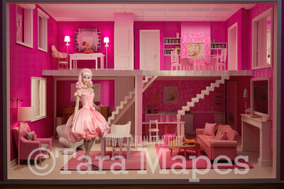 Pink Doll House Digital Backdrop - Pink Dollhouse Digital Background