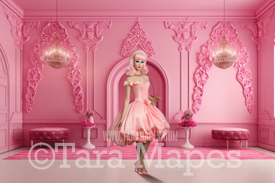 Dollhouse Ornate Room Digital Backdrop -  Pink doll house luxury room Digital Background