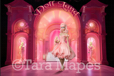 Pink Doll House Entrance Digital Backdrop - Pink Dollhouse Door Digital Background