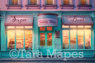 Candy Shop Digital Backdrop -  Pink and Aquamarine Candy - Ice Cream Sweet Shop Digital Background