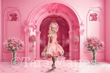 Pink Doll House Entrance Digital Backdrop - Pink Dollhouse Door Digital Background