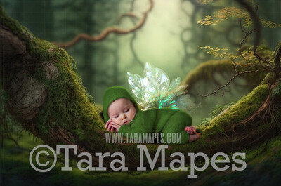 Mossy Tree Branch Digital Backdrop -  Painterly Mossy Fairy Forest - Mossy Forest - Newborn Fairy Nature Digital Background JPG