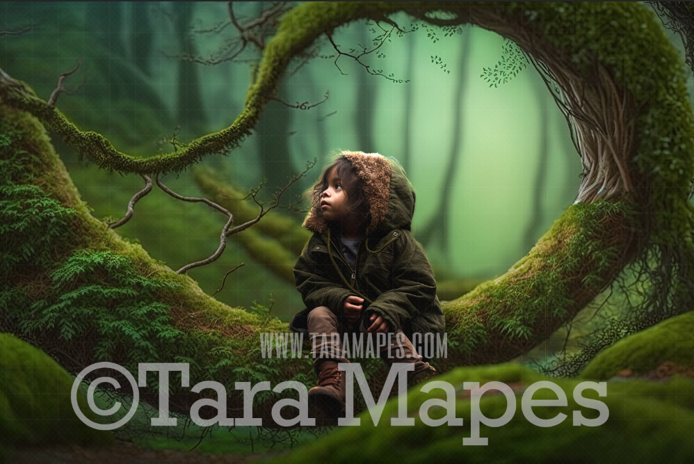 Mossy Tree Branch Digital Backdrop -  Painterly Mossy Fairy Forest - Mossy Forest - Newborn Fairy Nature Digital Background JPG