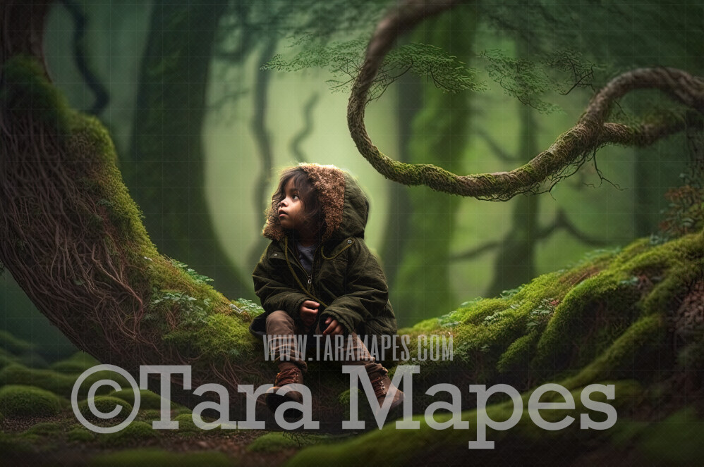 Mossy Tree Branch Digital Backdrop -  Painterly Mossy Fairy Forest - Mossy Forest - Newborn Fairy Nature Digital Background JPG