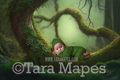 Mossy Tree Branch Digital Backdrop -  Painterly Mossy Fairy Forest - Mossy Forest - Newborn Fairy Nature Digital Background JPG