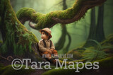 Mossy Tree Stump Digital Backdrop -  Painterly Mossy Fairy Forest - Mossy Forest - Newborn Fairy Nature Digital Background JPG