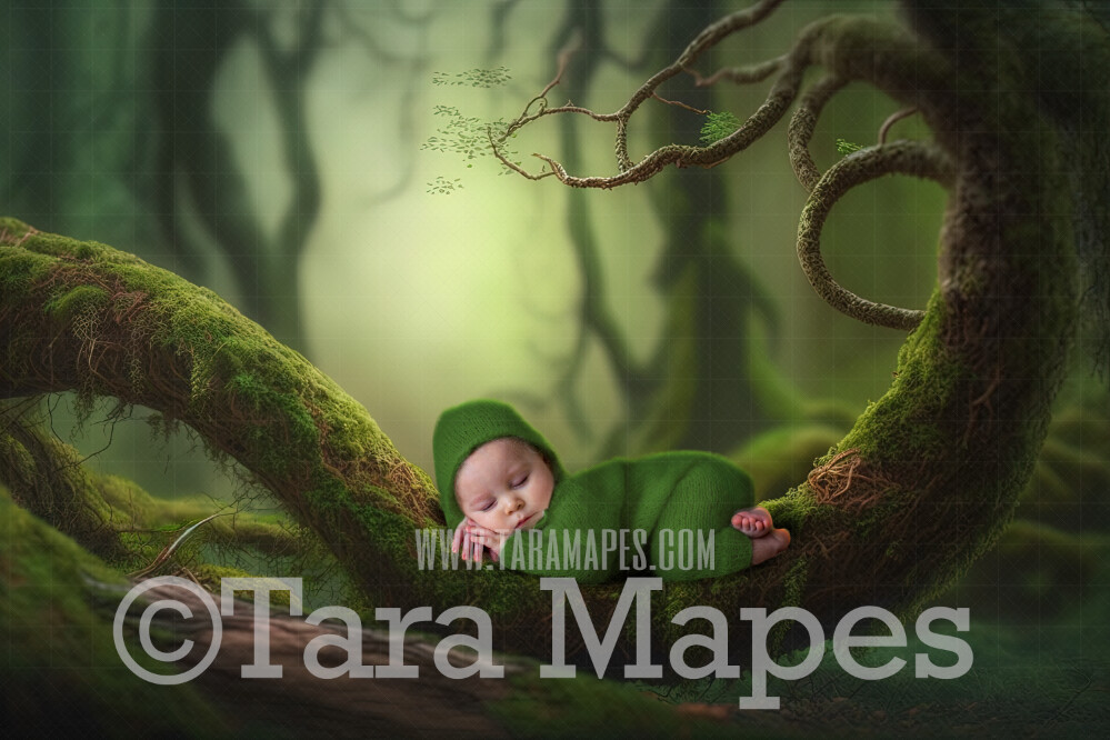 Mossy Tree Branch Digital Backdrop -  Painterly Mossy Fairy Forest - Mossy Forest - Newborn Fairy Nature Digital Background JPG