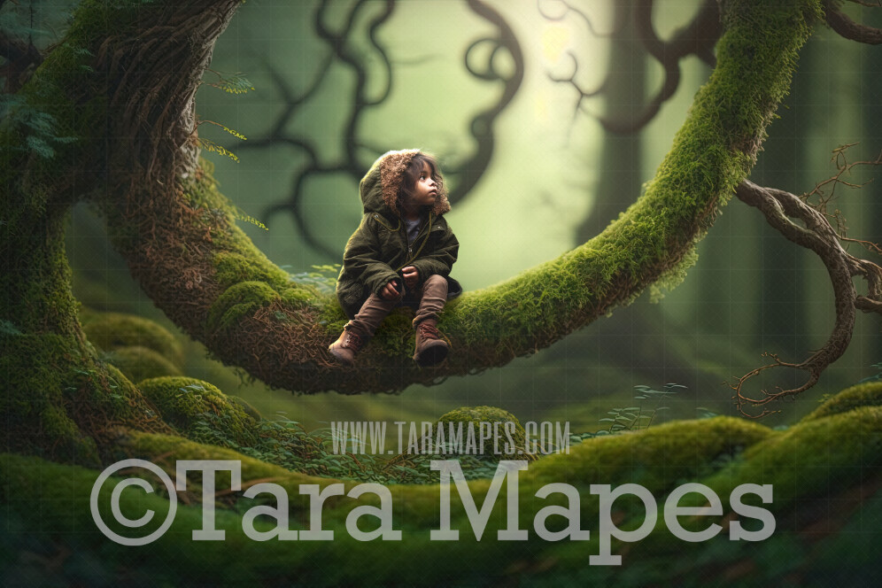 Mossy Tree Branch Digital Backdrop -  Painterly Mossy Fairy Forest - Mossy Forest - Newborn Fairy Nature Digital Background JPG