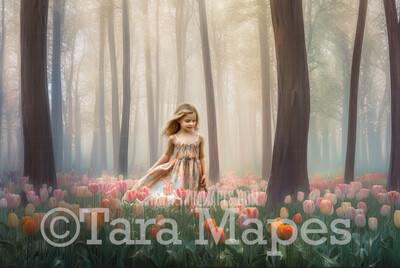 Painterly Field of Tulips Digital Backdrop -  Forest of Tulips Digital Background JPG