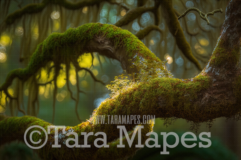 Mossy Tree Branch Digital Backdrop -  Painterly Mossy Fairy Forest - Mossy Forest - Newborn Fairy Nature Digital Background JPG