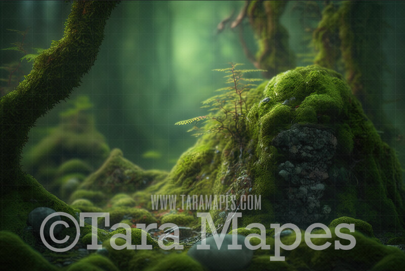 Mossy Tree Stump Digital Backdrop -  Painterly Mossy Fairy Forest - Mossy Forest - Newborn Fairy Nature Digital Background JPG