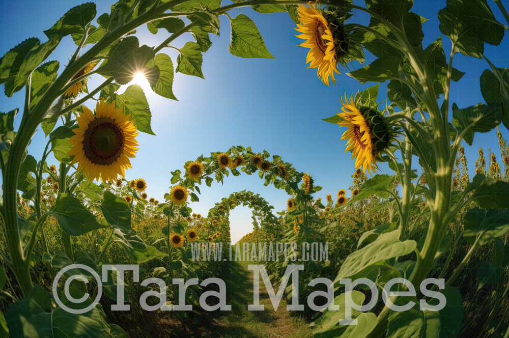 Sunflower Arch Digital Backdrop - Arch of Sunflowers - Summer Sunflower Digital Backdrop