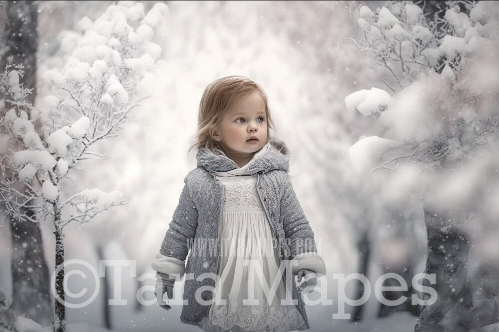 Painterly Snowy Forest Digital Backdrop -  Snowy Trees Digital Background JPG - Free Snow Overlay Included
