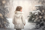 Painterly Snowy Forest Digital Backdrop -  Snowy Trees Digital Background JPG - Free Snow Overlay Included