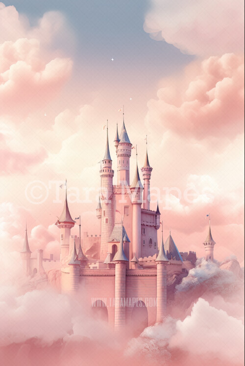 Painterly Princess Castle Digital Backdrop - Painted Castle Digital Backdrops - Watercolor Style Painterly Castle Digital Background JPG