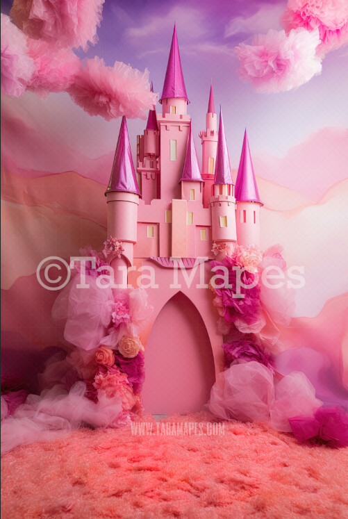Princess Castle Digital Backdrop - Princess Castle Themed Digital Backdrops - Pink Castle Digital Background JPG