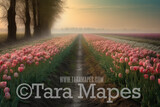 Painterly Field of Tulips Digital Backdrop -  Field of Tulips Digital Background JPG