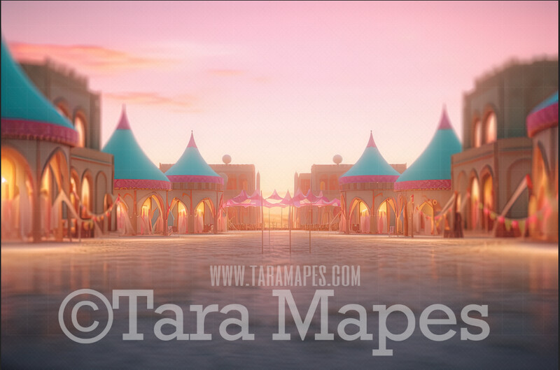 Beach Carnival Digital Backdrop - Beach Festival with Circus Tents Digital Background