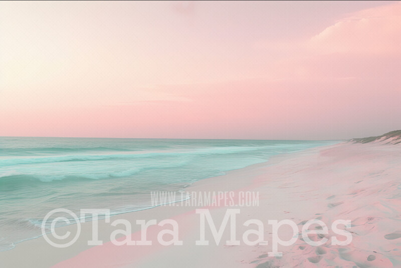 Pastel Beach Digital Backdrop - Beach Sunset with Turquoise Water Digital Background