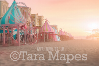 Beach Carnival Digital Backdrop - Beach Festival with Circus Tents Digital Background