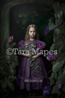 Painterly Lilacs Digital Backdrop -  Painted Lilac Bush Digital Background - Painterly Purple Flowers on Blurred Green Background JPG