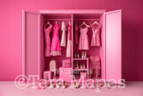 Pink Doll House Closet of Dresses Digital Backdrop - Pink Dollhouse Wardrobe Digital Background