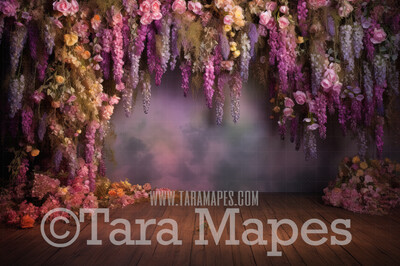 Hanging Wisteria and Wildflowers Studio Digital Backdrop - Room of Flowers Digital Background JPG