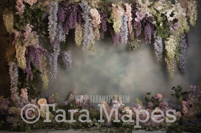 Hanging Wisteria and Wildflowers Studio Digital Backdrop - Room of Flowers Digital Background JPG