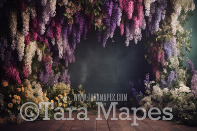 Hanging Wisteria and Wildflowers Studio Digital Backdrop - Room of Flowers Digital Background JPG