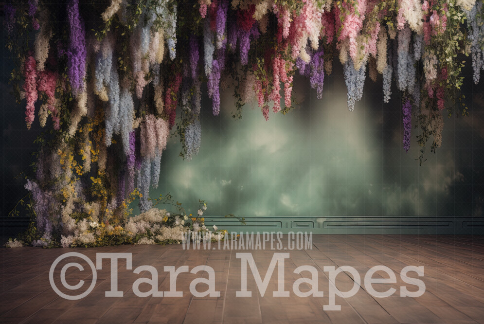 Hanging Wisteria and Wildflowers Studio Digital Backdrop - Room of Flowers Digital Background JPG