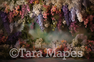 Hanging Wisteria and Wildflowers Studio Digital Backdrop - Room of Flowers Digital Background JPG