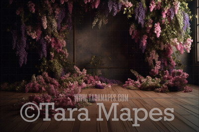 Hanging Wisteria and Wildflowers Studio Digital Backdrop - Room of Flowers Digital Background JPG