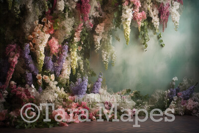 Hanging Wisteria and Wildflowers Studio Digital Backdrop - Room of Flowers Digital Background JPG