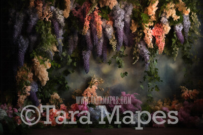 Hanging Wisteria and Wildflowers Studio Digital Backdrop - Room of Flowers Digital Background JPG