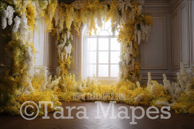 Hanging Wisteria and Wildflowers Studio Digital Backdrop - Room of Flowers Digital Background JPG