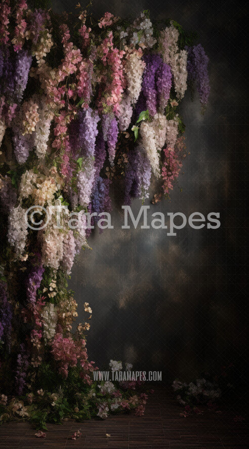 Hanging Wisteria and Wildflowers Studio Digital Backdrop - Room of Flowers Digital Background JPG