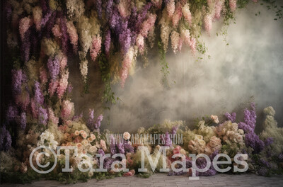 Hanging Wisteria and Wildflowers Studio Digital Backdrop - Room of Flowers Digital Background JPG