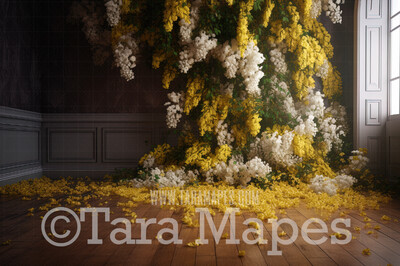 Hanging Wisteria and Wildflowers Studio Digital Backdrop - Room of Flowers Digital Background JPG