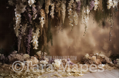 Hanging Wisteria and Wildflowers Studio Digital Backdrop - Room of Flowers Digital Background JPG