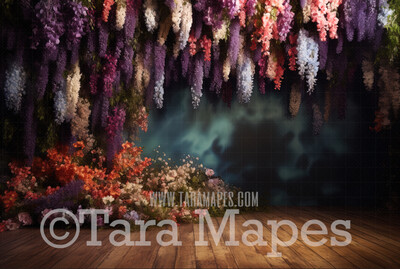 Hanging Wisteria and Wildflowers Studio Digital Backdrop - Room of Flowers Digital Background JPG