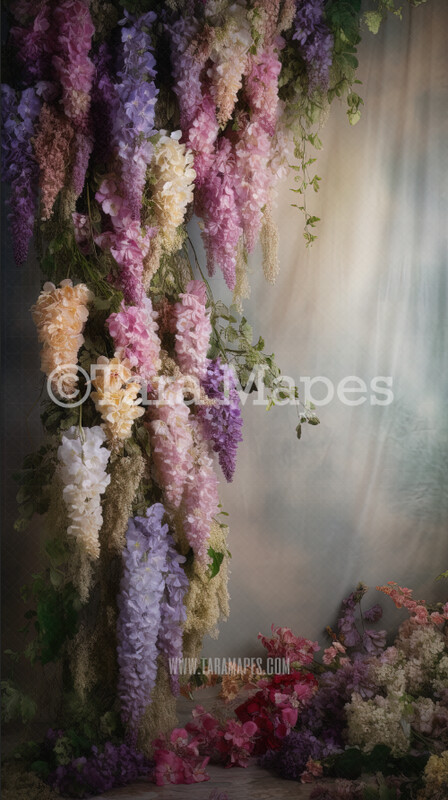 Hanging Wisteria and Wildflowers Studio Digital Backdrop - Room of Flowers Digital Background JPG